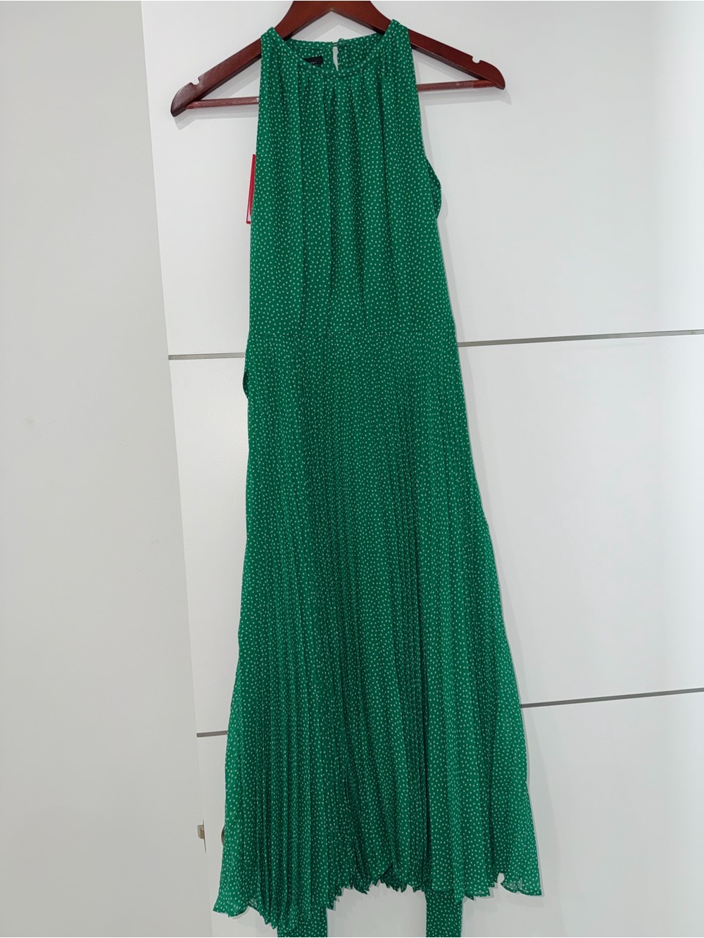 Carolina Herrera green polka dot halter pleated dress open back
